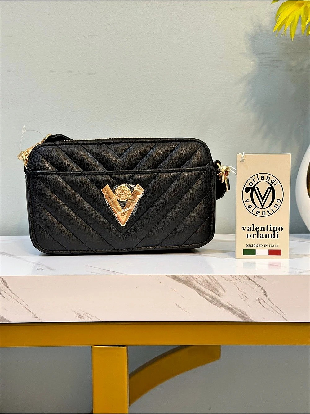 Valentino Orlandi Quilted Sarah Camera Bag Crossbody Bags Black